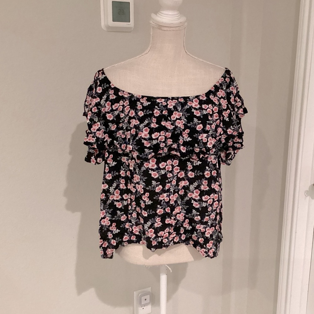 Elegant Black Floral Off-Shoulder Blouse